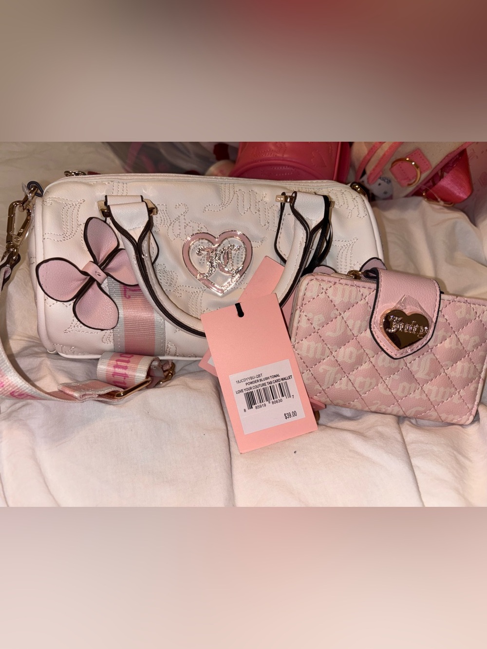 Juicy Couture White “Save The Best For Last” Mini Barrel Bag & Blush Pink Wallet